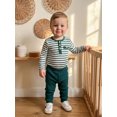 thumbnail image 4 of Cjfdfy Newborn Baby Boys Fall Outfits  Striped Waffle Knit Long Sleeve Striped Romper With Elastic Waist Solid Pants 2Pcs Infant Fall Winter Outfit Coming Home Outfit 0-18M, 4 of 9