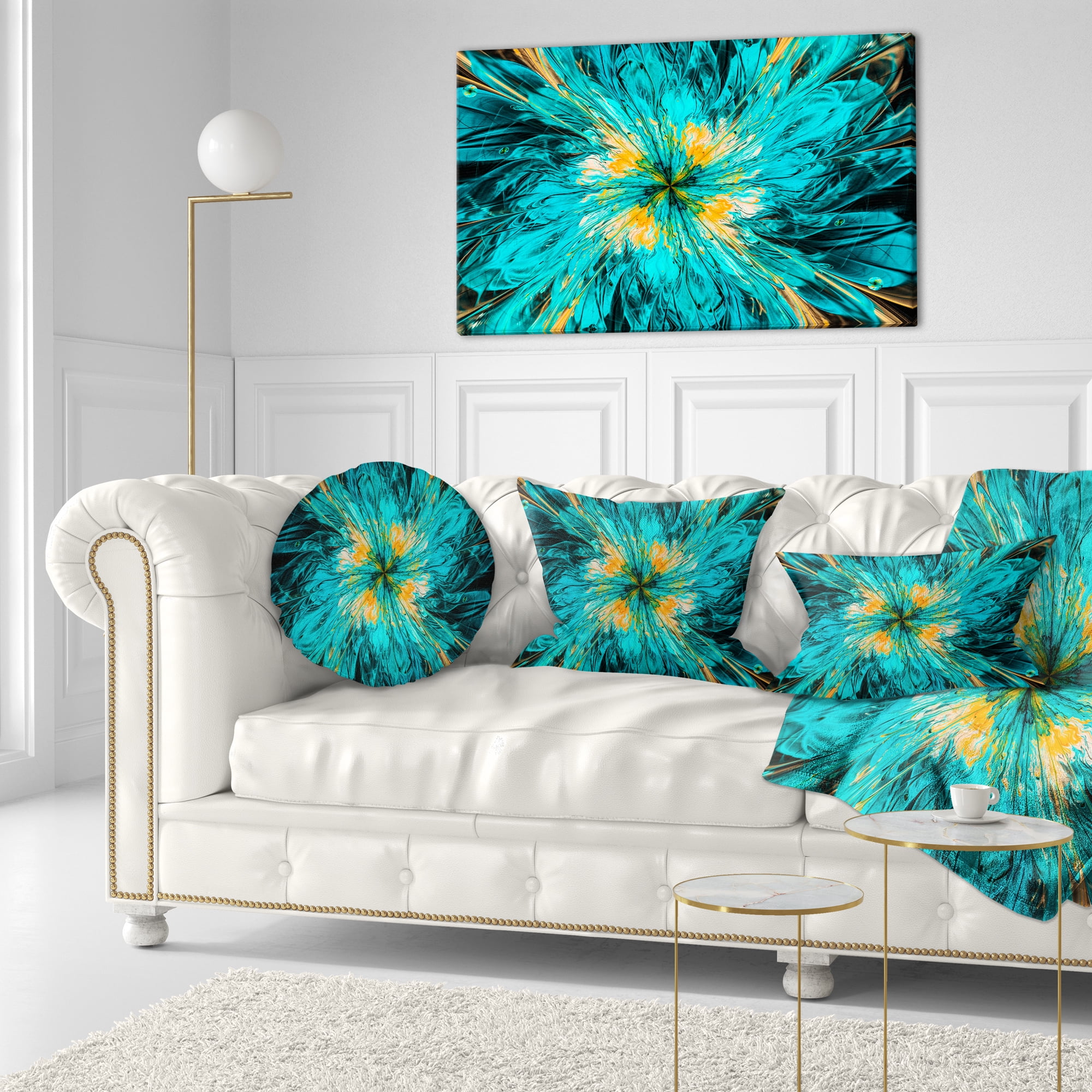 Designart Layered Blue Fractal Flower Petals - Floral Throw Pillow - 12x20