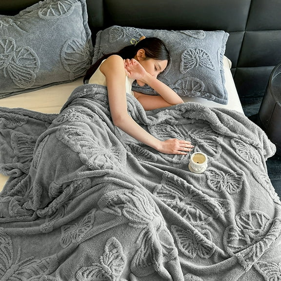 Solid Color Butterfly Taffeta Jacquard Fleece Blanket Sofa Throw Leisure Blanket 150x200 cm Soft Polyester Plush Nap Blanket for Bed Couch Travel Home Decor Large Size
