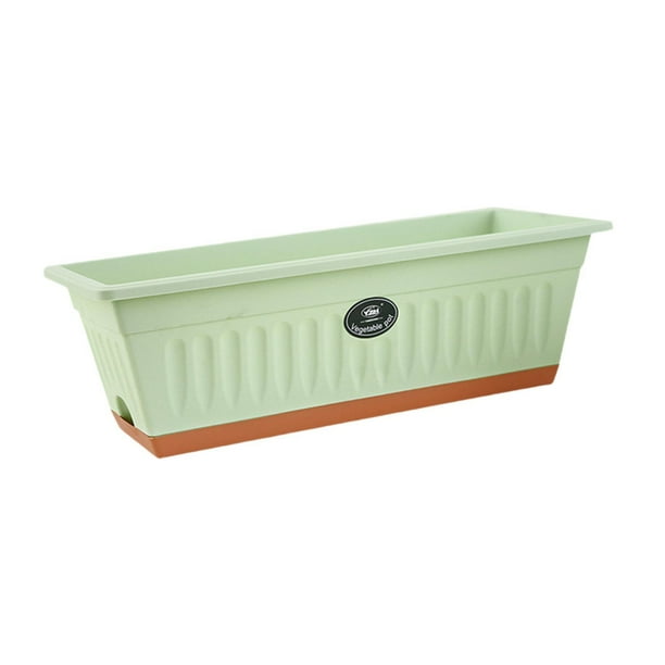 Maceta PP con bandeja y orificios de drenaje, 50 x 19 x 16 cm, rectangular, para Verde claro