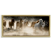 Stupell Industries Striking Horse Herd Galloping Animals & Insects Photography Gold Floater Framed Canvas Art Print Wall Art, 25 x 11