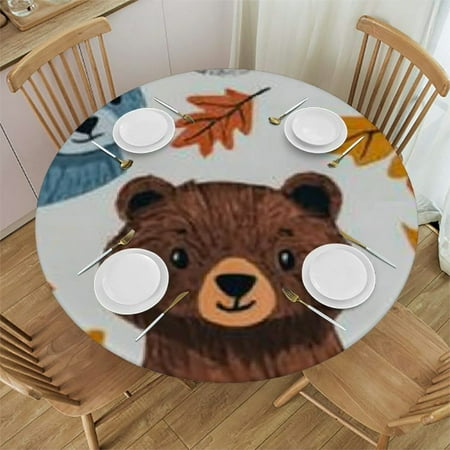 

Autua Bear Leaves Round Tablecloth 100% Polyester Waterproof Resistant Fabric Stain-Resistant Washable for Home Kitchen Outdoor Decoration 31 -35