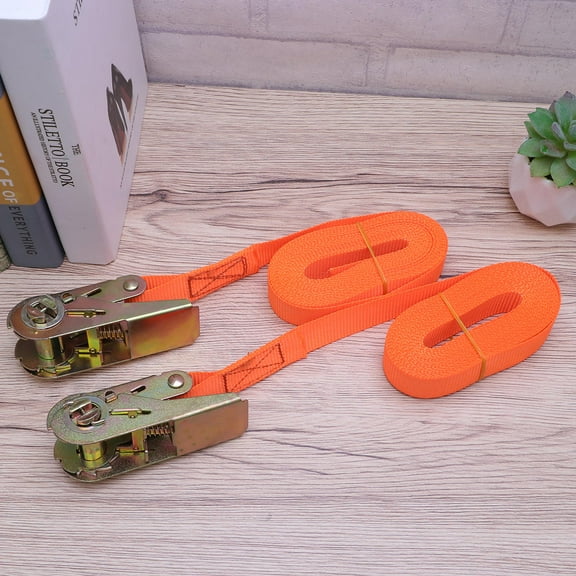 OUNONA 1Pair Portable Heavy Duty Tie Down Cargo Strap Luggage Lashing Strong Ratchet Strap Belt with Metal Buckle(Color Randomization,5 Meters)
