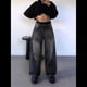 thumbnail image 4 of Pantalones Vaqueros de Pierna para Mujer, Desgastados, de Cintura Media, Estilo Vintage Y2K. Negro L, 4 of 7
