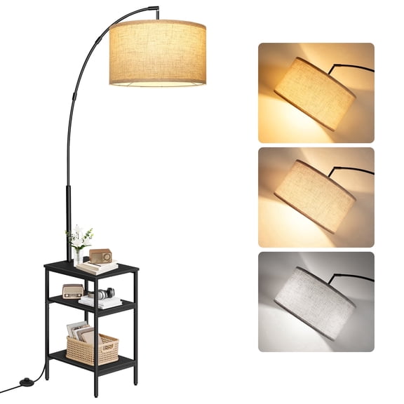OUTONLIFE Floor Lamp with Table, End Table with Lamp for Living Room with USB & Type C Charging Port, Dimmable Lamps for Nightstand Attached for Bedroom, Black