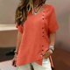 thumbnail image 5 of Craaazy Women's Lightweight Relaxed Fit V Neck Blouse, Solid Color Short Sleeve Cotton Linen Top, Comfy Asymmetric Hem Button Accent Tee for Work & Weekend Gifts, 5 of 9