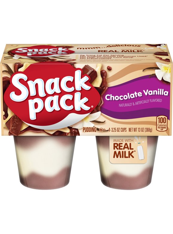 Snack Pack Chocolate Vanilla Pudding Cups, Made with Real Milk, 3.25 oz, 4 Pack