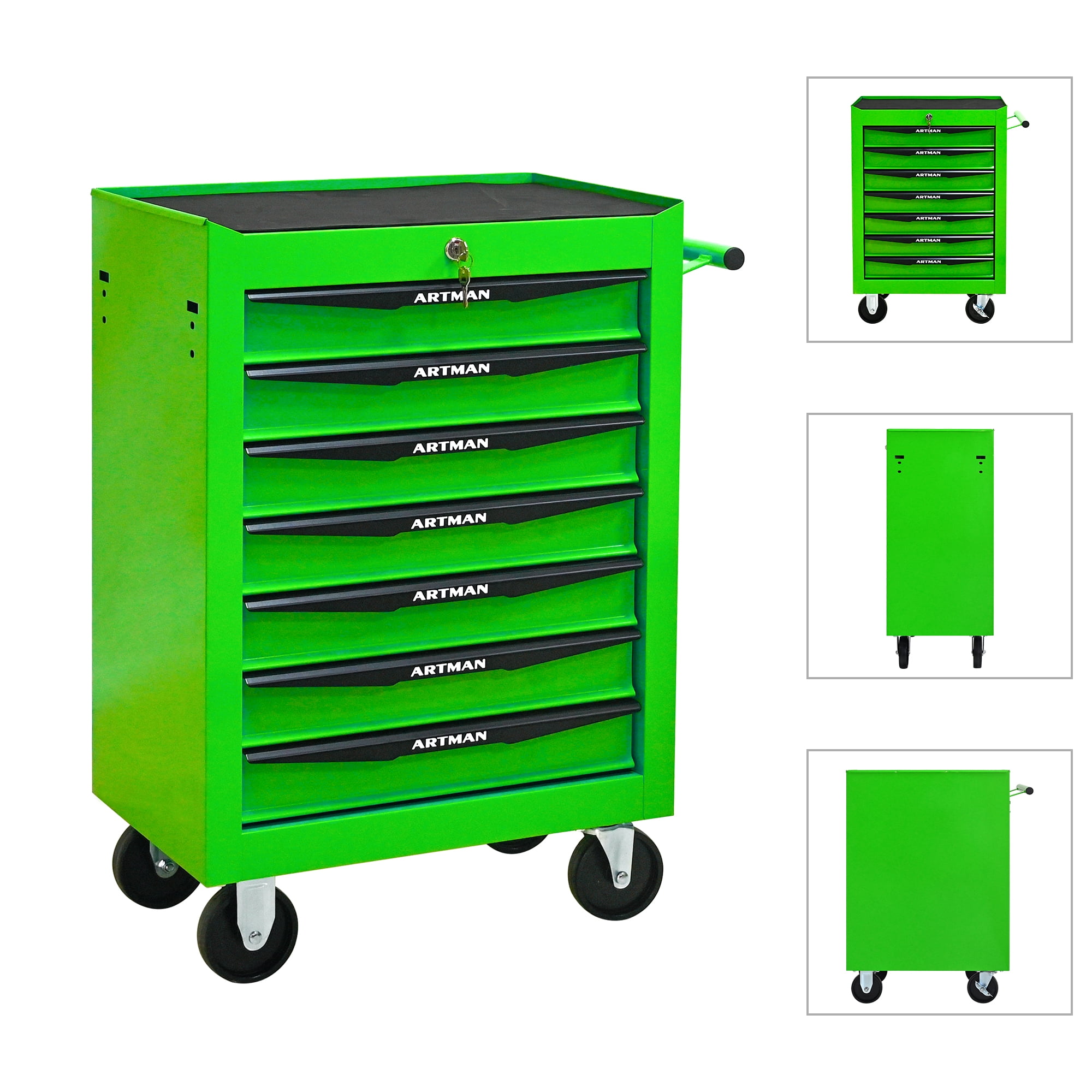 Seizeen Rolling Tool Box, Tool Storage Cabinet with 7 Drawers, Lockable Tool Box Organizer On Wheels Large Capacity for Garage Workshop Warehouse, Green