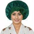 thumbnail image 2 of Silk Bonnet for Sleeping Satin Lined Hair Bonnet with Long Tie Band for Women Curly Hair- Green, 2 of 6