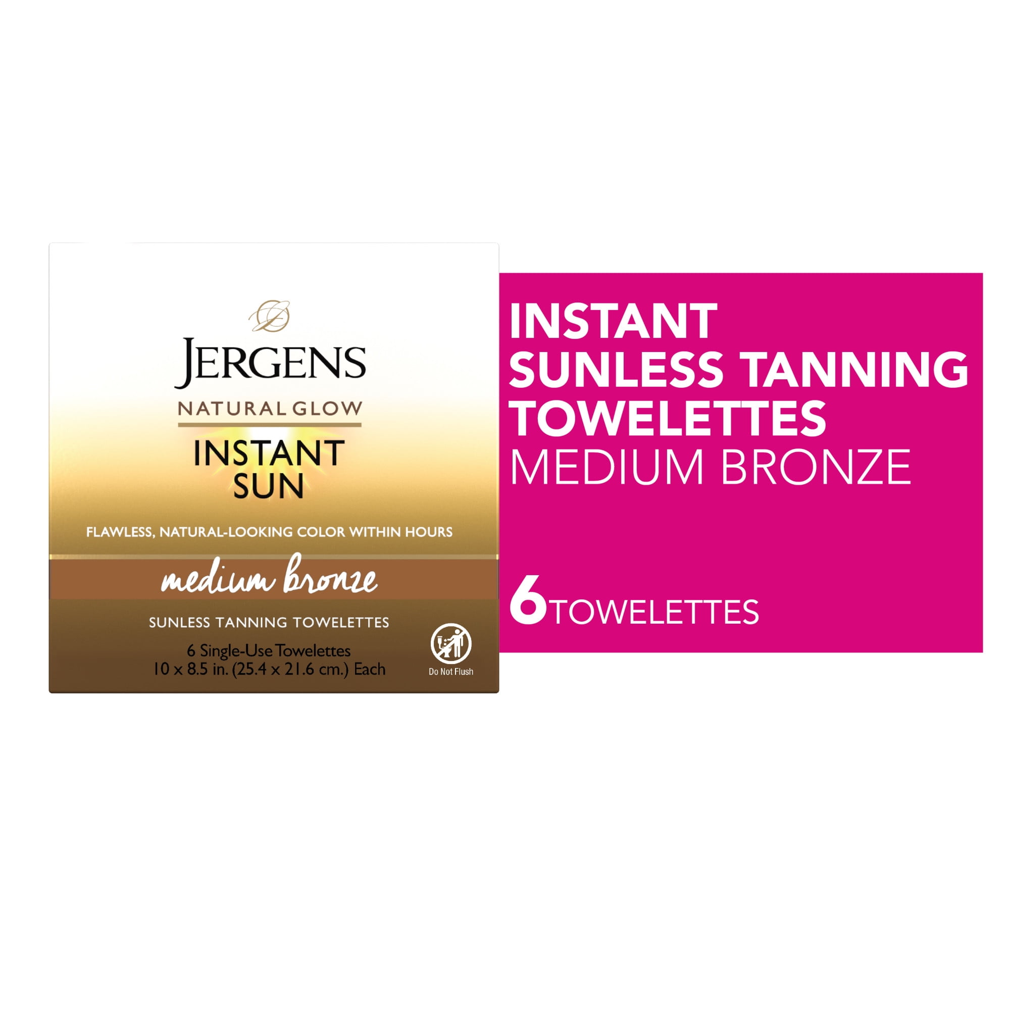 Jergens Natural Glow Instant Sun Sunless Tanning Towelettes, 6 ct