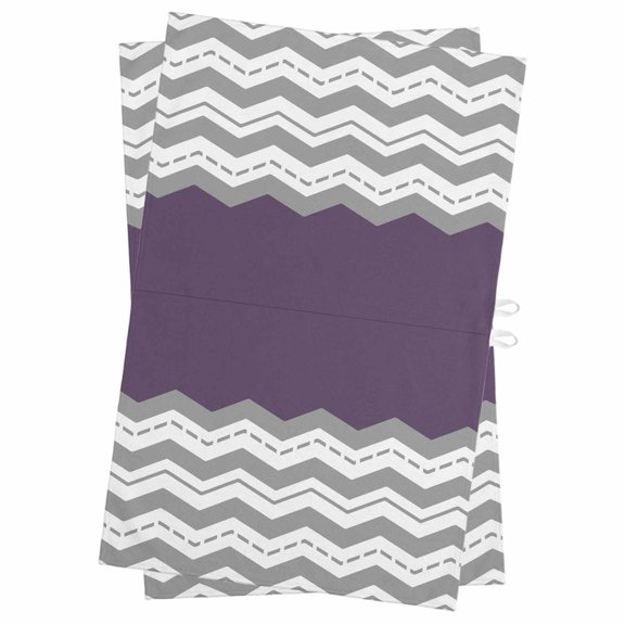 Grey Chevron Kitchen Towels Set of 2, Water Absorbent Dish Towel, Geometric Purple Print Wavy Striped White Decorative Hand Towels - Quick Drying Cloth for Cooking Baking, 18x28 Inch