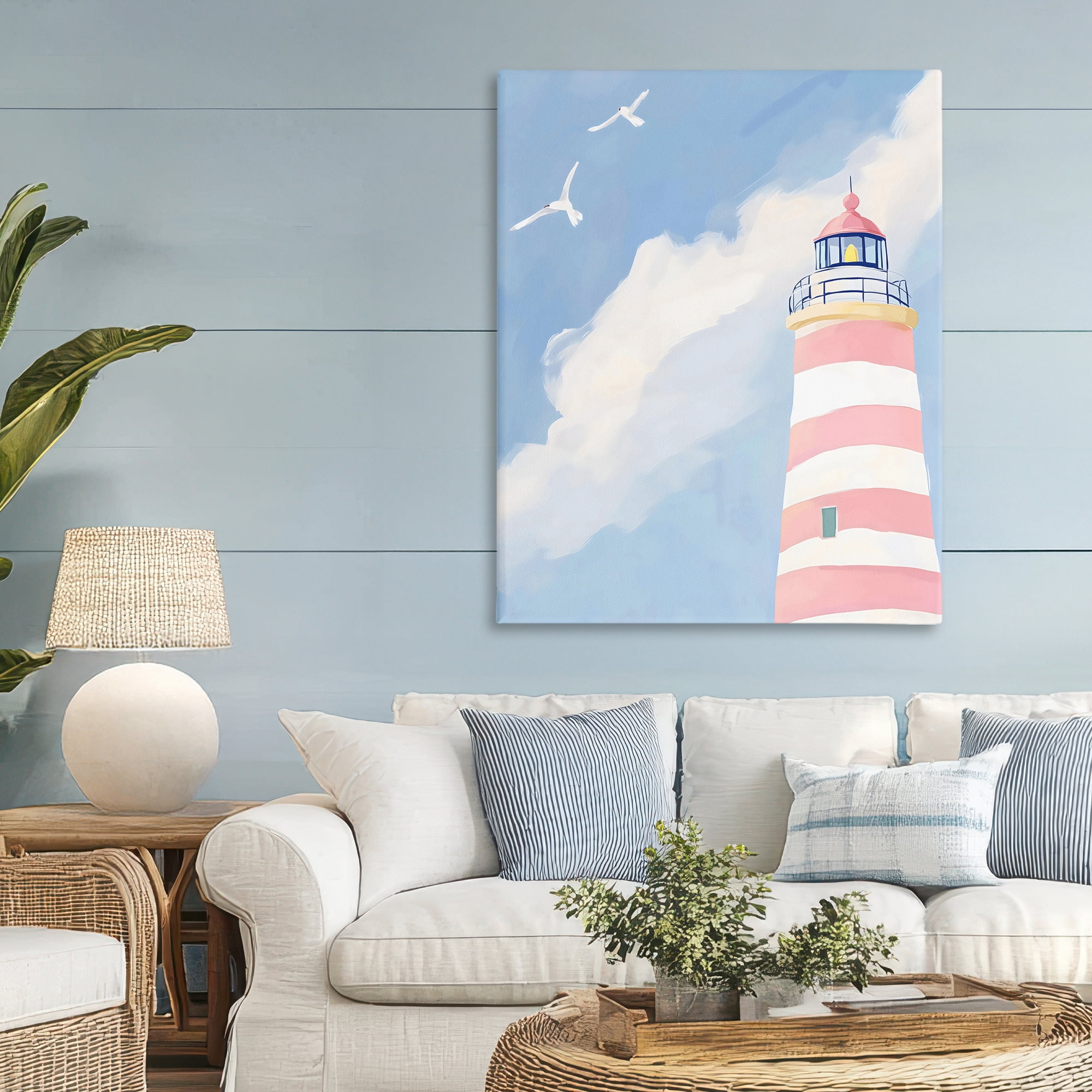 Stupell Industries Striped Lighthouse with Seagulls Canvas Wall Art, design by The Prints Vibe