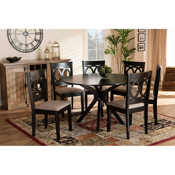 Baxton Studio Sanne Modern and Contemporary Sand Fabric Upholstered and Dark Brown Finished Wood 7-Piece Dining Set
