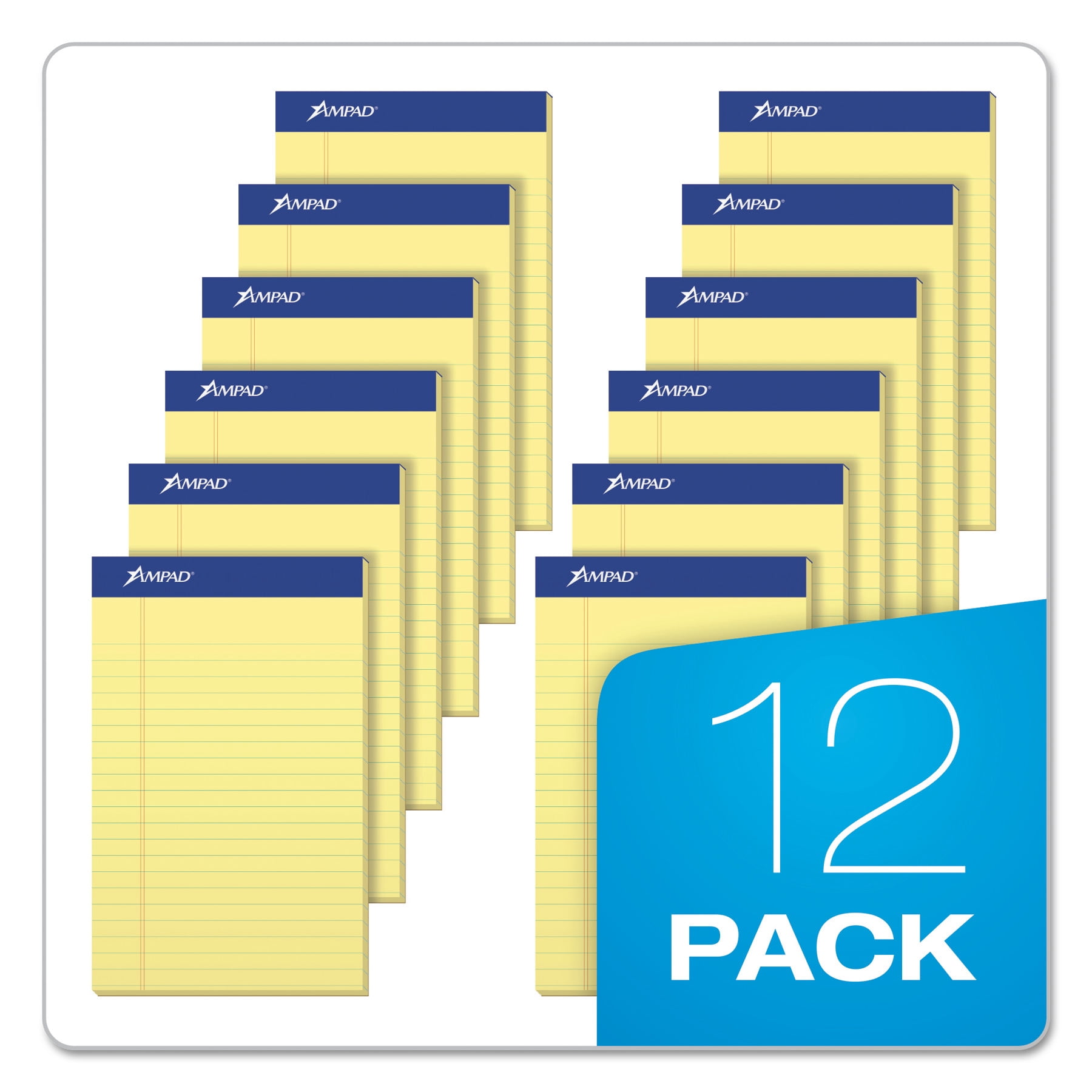 Ampad Perforated Writing Pad, Narrow, 5 x 8, Canary, 50 Sheets, Dozen -TOP20204