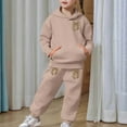 thumbnail image 4 of Glisme Girls Outfit Thick And Cozy Tracksuit Fashionable Bow Print Hoodie And Joggers Outfits For Toddlers And Kids Lightweight Matching Set Size 2-3 Years Khaki, 4 of 7