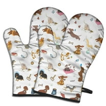 Cute Oven Mitts,Cartoon Dachshund Oven Mitt 2-Pack Set,Kitchen Gloves for Oven,Heat Resistant Oven Mitts 7.7"x12"