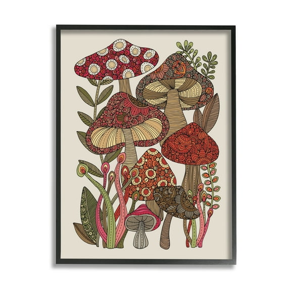 Stupell Industries Layered Mushrooms Nature Botanicals Intricate Floral Patterns Graphic Art Black Framed Art Print Wall Art, Design by Valentina Harper