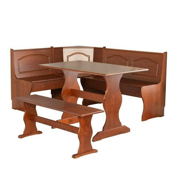 Pemberly Row Wood Breakfast Corner Nook Table Set in Walnut Brown