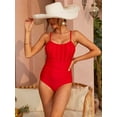 thumbnail image 3 of Charmo Womens Red Scoop Neck One Piece Swimsuit Tummy Control Monkini Swimwear, 3 of 7