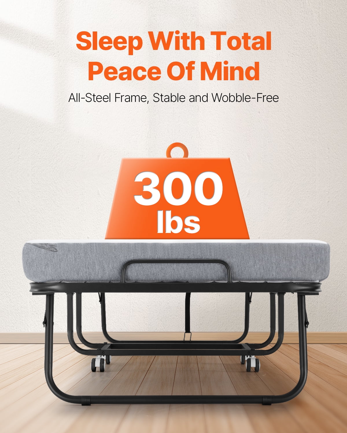 KFFKFF Collapsible Bed, Dimensions 31 in x 75 in, Comes with 4 in Mattress, Twin Size Retractable Bed Featuring Robust Metal Structure & Memory Foam Mattress, Movable Twin Retractable Bed