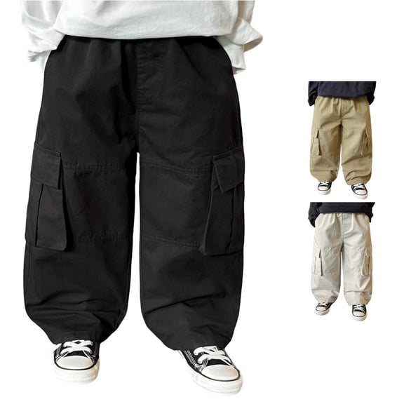 JAJAHO Kids Boys Baggy Cargo Pants Elastic Waist Casual Wide Leg Joggers With Multi Pockets 12M-12Y