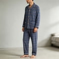 thumbnail image 6 of Ecqkame Cotton Pajamas for Men Set Plaid Long Sleeve Lapel Button Down Tops Elastic Waist Pants Casual Comfy 2 Piece Sleepwear Sets Navy XXL, 6 of 6