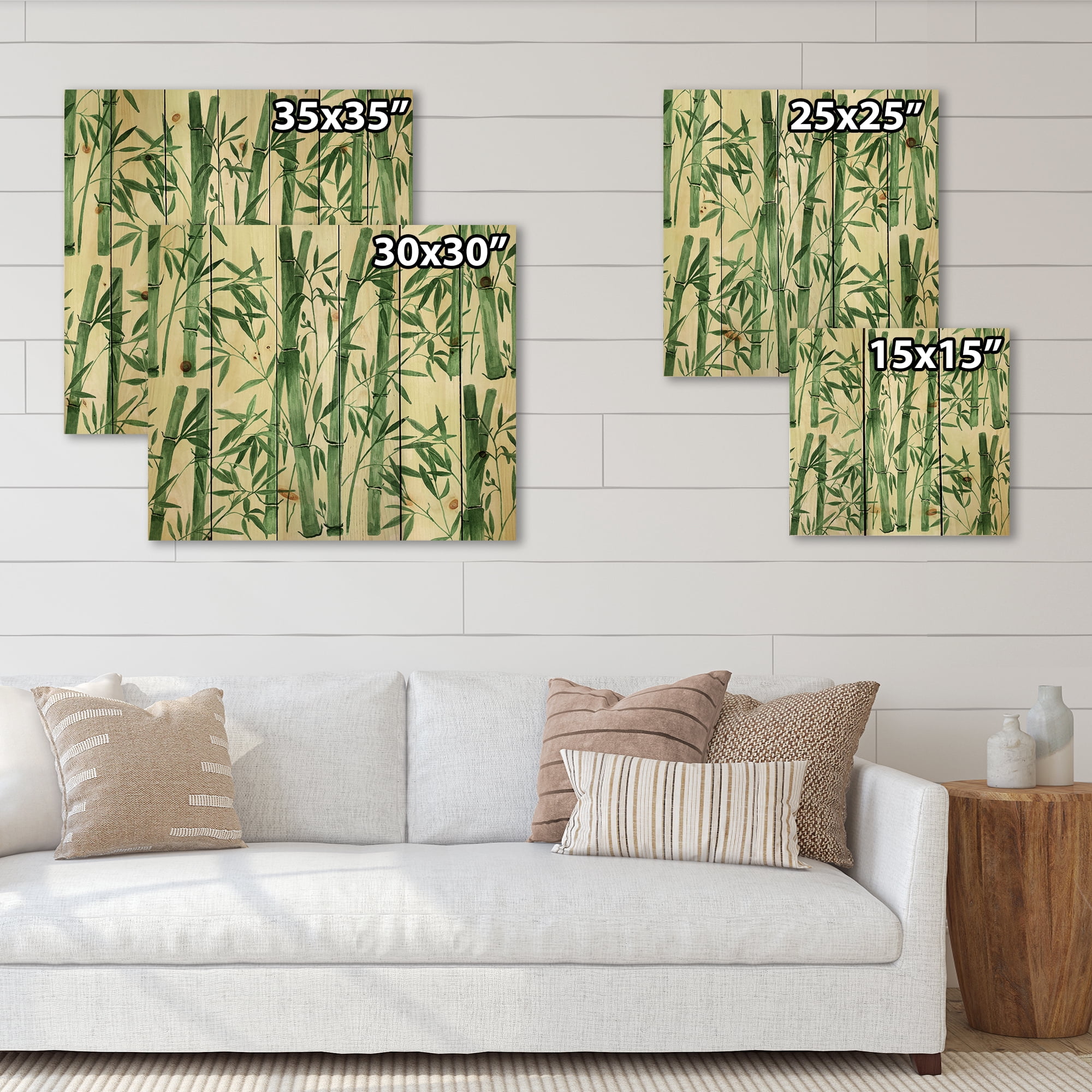 Designart 'The Forest of Bamboo Branches I' Tropical Print on Natural Pine Wood