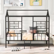 paproos Full Size Metal House Bed with Roof, New Upgraded Metal Platform Bed Frame with Headboard and Footboard, No Box Spring Needed, Full House Bed for Kids Boys Girls Toddler, Holds 350lbs, Black