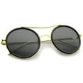 thumbnail image 5 of zeroUV Unisex Classic Metal Temple Double Nose Bridge Flat Lens Round Sunglasses (Black-Gold / Smoke) - 52mm, 5 of 5