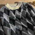 thumbnail image 4 of Suéter de punto para hombre, jerseys masculinos empalmados, ropa para hombre, icono a cuadros, rombos, estilo coreano, cálido, tendencia 2024, holgado, grueso, invierno, algodón X, 4 of 5