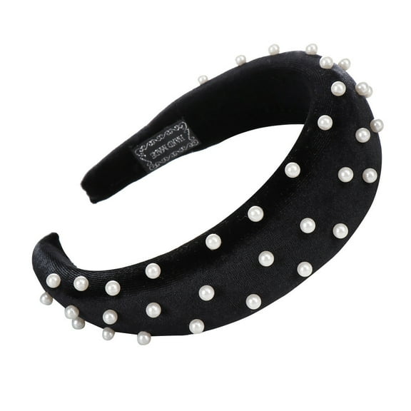 Ploknplq Padded Headband,Headbands Trendy,Western Headbands,Sponge Velvet Beading Hair Head Hoop Sweet Headband,Square Headband,Headbands Non Slip Black One Size