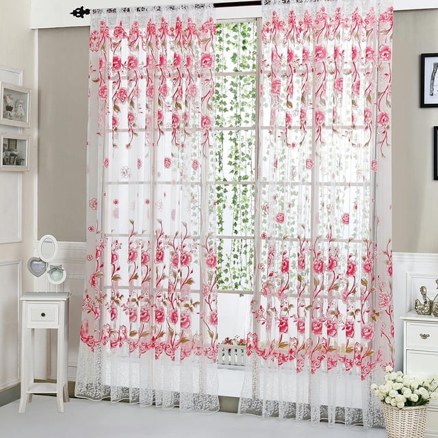 2 Uds Cortina Peonía Sala Estar Puerta Casa Ventana () Rosa