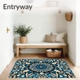 thumbnail image 3 of ODIKA 2'x3' Machine Washable Non-Slip Area Rug, Whimsical Spider Web with Wildflowers and Abstract Leaves High Traffic Rug with Pad, Blue, 542593, 3 of 8