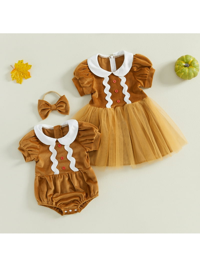 Big Sister Little Sister Christmas Matching Outfits Toddler Baby Girl  Gingerbread Man Romepr Dress Short Sleeve Tulle Princess Dresses -  Walmart.com