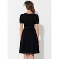 thumbnail image 4 of Vestido de trabajo elegante para mujer Vestidos de manga corta con cuello barco y cinturón Negro M, 4 of 4