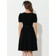 thumbnail image 4 of Vestido de trabajo elegante para mujer Vestidos de manga corta con cuello barco y cinturón Negro M, 4 of 4