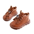 thumbnail image 3 of Eltusu Girls Ankle Boots Lace Up, Waterproof Non-Slip School PU Spring Winter Booties Brown Size 12 Little Kids, 3 of 8