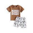 thumbnail image 2 of Baby Boy Summer Clothes Letter T Shirt 6M 12M 18M 24M 3Y Cow Print Retro Boho Jogger Pants Toddlers Country Cowboy Shorts Set, 2 of 10