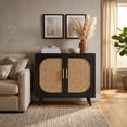 thumbnail image 6 of Homy Casa Accent Cabinet, 2-Door Rattan Storage Cabinet with Shelves, Black, 6 of 8