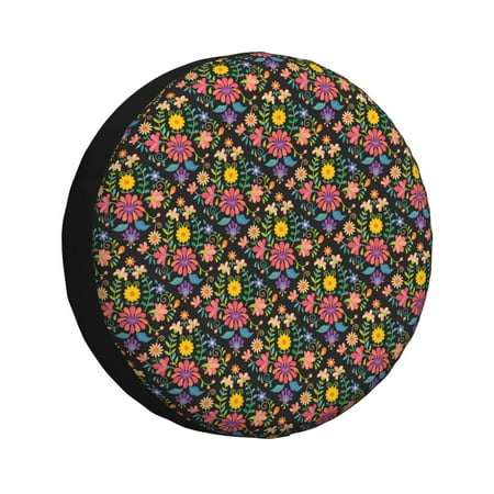 Spare Tire Cover Mexican Folk Art Floral Wheel Cover Tire Covers for Trailers Car Truck Camper Universal Tire Covering Fits Diameter 16 inch