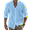 Sky Blue, variant on WTOBBYMen's Pure Cotton Linen Long Sleeve Bowling Shirt Vintage Design, Button Down Collar Casual Beach Top for Summer Vacation & Retro Styling,Black L