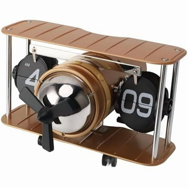 wonima44 Flip Clock, Airplane Design Mechanical Flip Down Clock with Timing Reminder Function for Home Office School Hotel Coffee Shop (Gold)