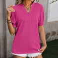 thumbnail image 2 of UYISJ Short Sleeve Tops for Women Textured Notched V Neck Puff Sleeve Tunic Blouse Casual Dressy Blouse Loose Fit Solid Color Shirts Hot Pink M, 2 of 4