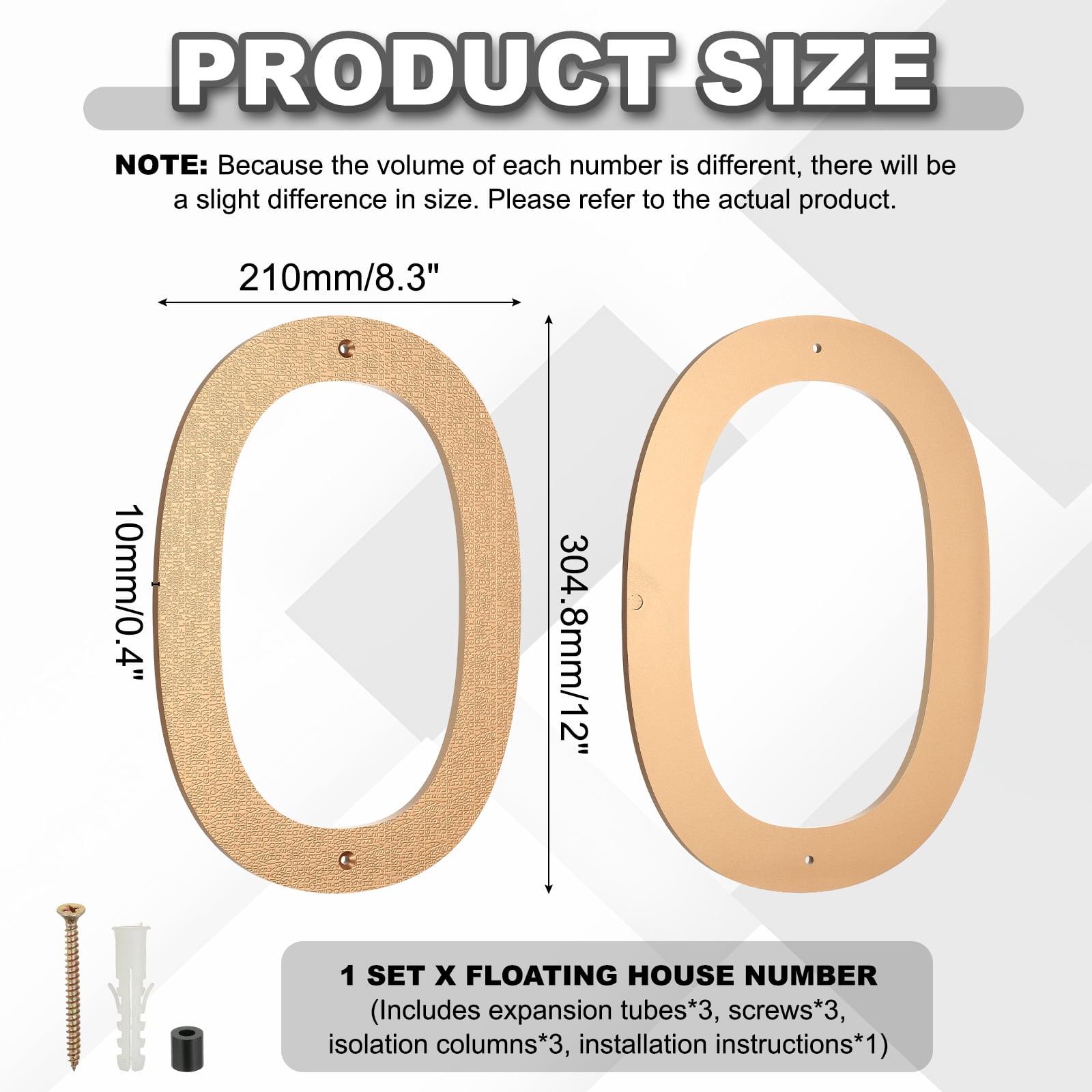 Uxcell 12 Inch House Numbers for Outside, Number 0 ABS Plastic Texture Floating House Number Modern Mailbox Address Door Numbers with Nail Kit for Outdoor Residential Street, Gold Tone