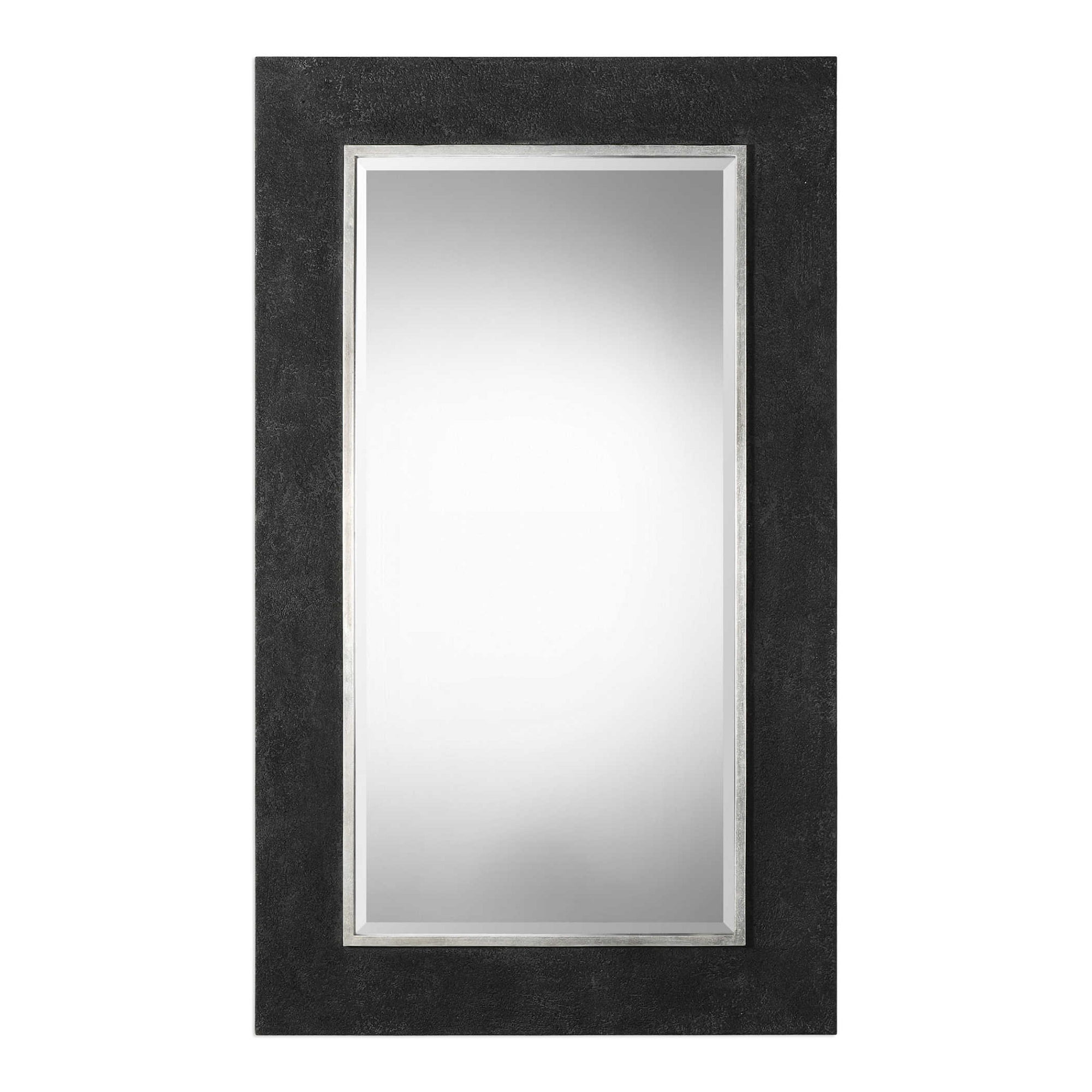 73 25 Ferran Black And Silver Leaf Metal Framed Beveled Rectangular Wall Mirror