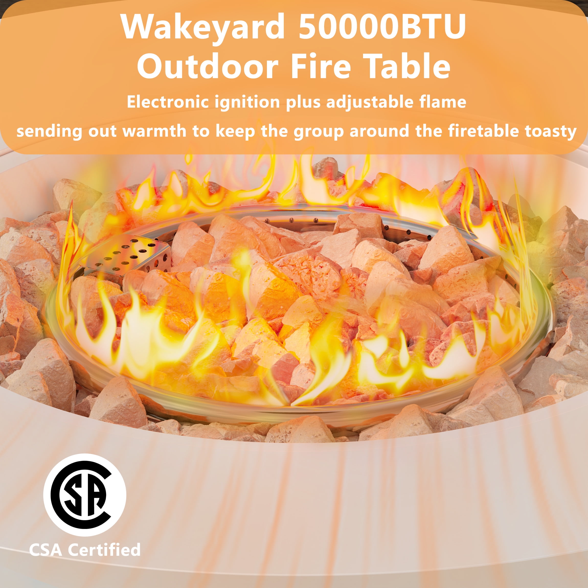 Wakeyard 32.5 inch Round Propane Fire Pit Table, 50000 BTU, Includes Lava Rock,White
