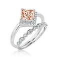 thumbnail image 3 of Boho & hippie 2.00 Carat Princess Cut Morganite And Diamond Moissanite Dainty Engagement Ring, Classic Wedding Ring, One Matching Band in 925 Sterling Silver With 18k White Gold Plating, Gift For Her, 3 of 3