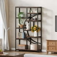 thumbnail image 4 of Tribesigns Bookshelf, Industrial 5 Tier Etagere Bookcase, Freestanding Tall Bookshelves Display Shelf Storage Organizer with 9-Open Storage Shelf for Living Room, Bedroom (Brown), 4 of 21