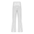 thumbnail image 4 of Haitryli Women's Sparkle Sequin Pants Drawstring Waist Wide Leg Straight Leg Long Pants for Nightclub White S, 4 of 5