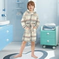 thumbnail image 5 of FORMRS Niños Bathrobe Unisex Hooded Robe Soft Plush Pajamas Sleepwear, Size 10-12T, Beige Plaid Pattern, 5 of 7